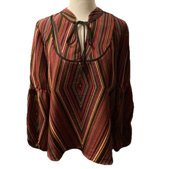 Maurices Women Sz Medium Blouse Peasant Retro Boho Career Multicolor Y2K - Picture 1 of 16